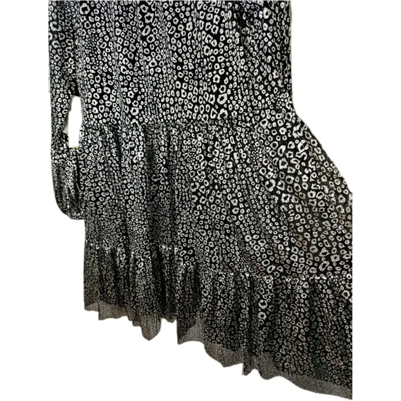 CeCe Black & Silver leopard print Babydoll mini dress Ruffled Size Medium NEW - Picture 10 of 12